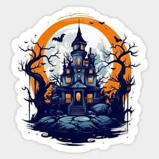 Halloween Haunted House Under a Full Moon Sticker